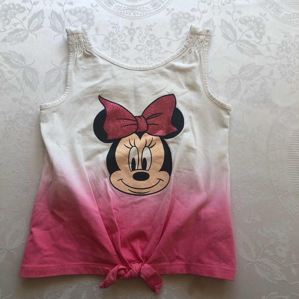 Disney Minnie Mouse Little Girls Size S Pink/White Tie-Dye Tank-Top Elastic Top